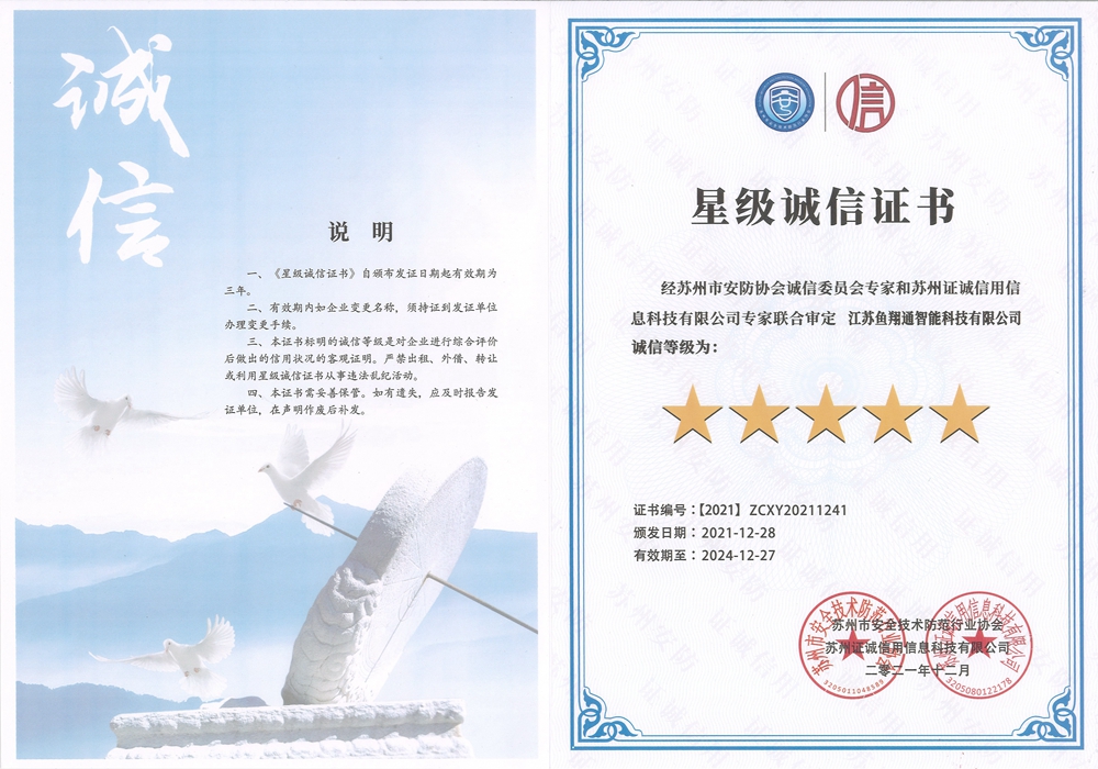 5五星级诚信证书